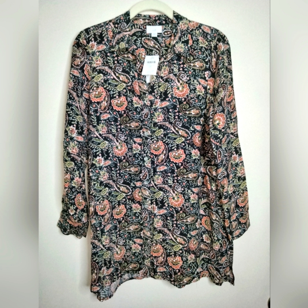 J. Jill (Size Sp) Multicolor Floral Paisley Button Down Front LS Shirt (NEW-NWT)